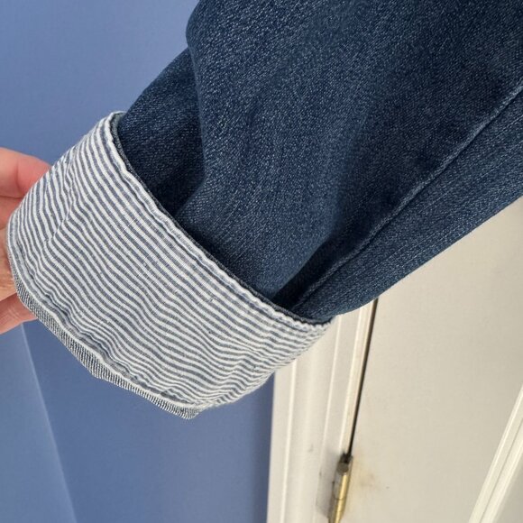 Denim Jacket w/Striped Cuff Sleeves - Picture 3 of 5